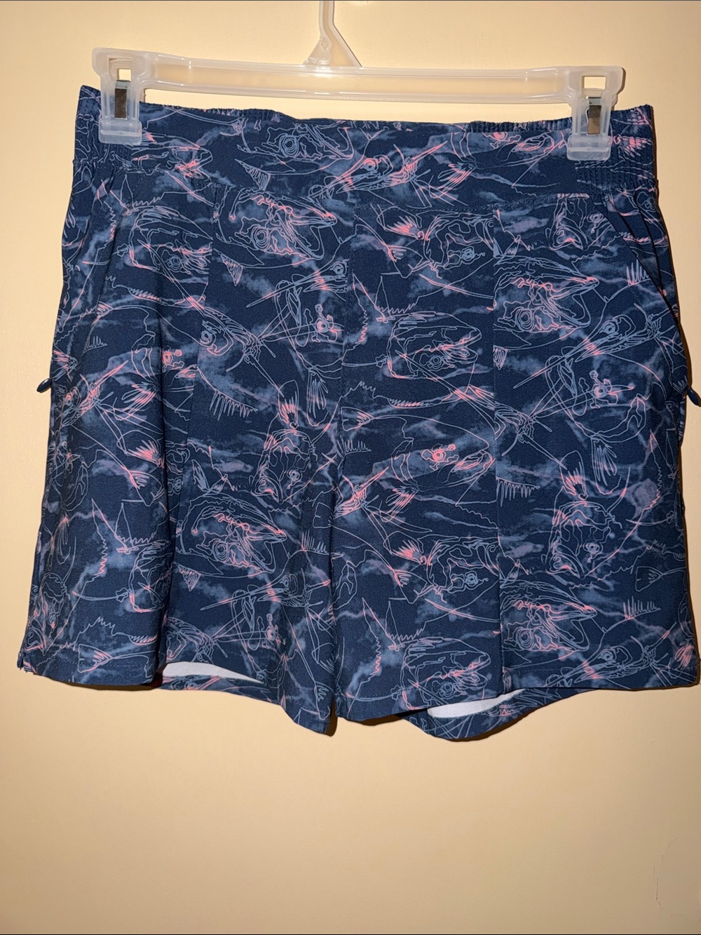 Columbia Navy Shorts with Pink Fishing Themed Print